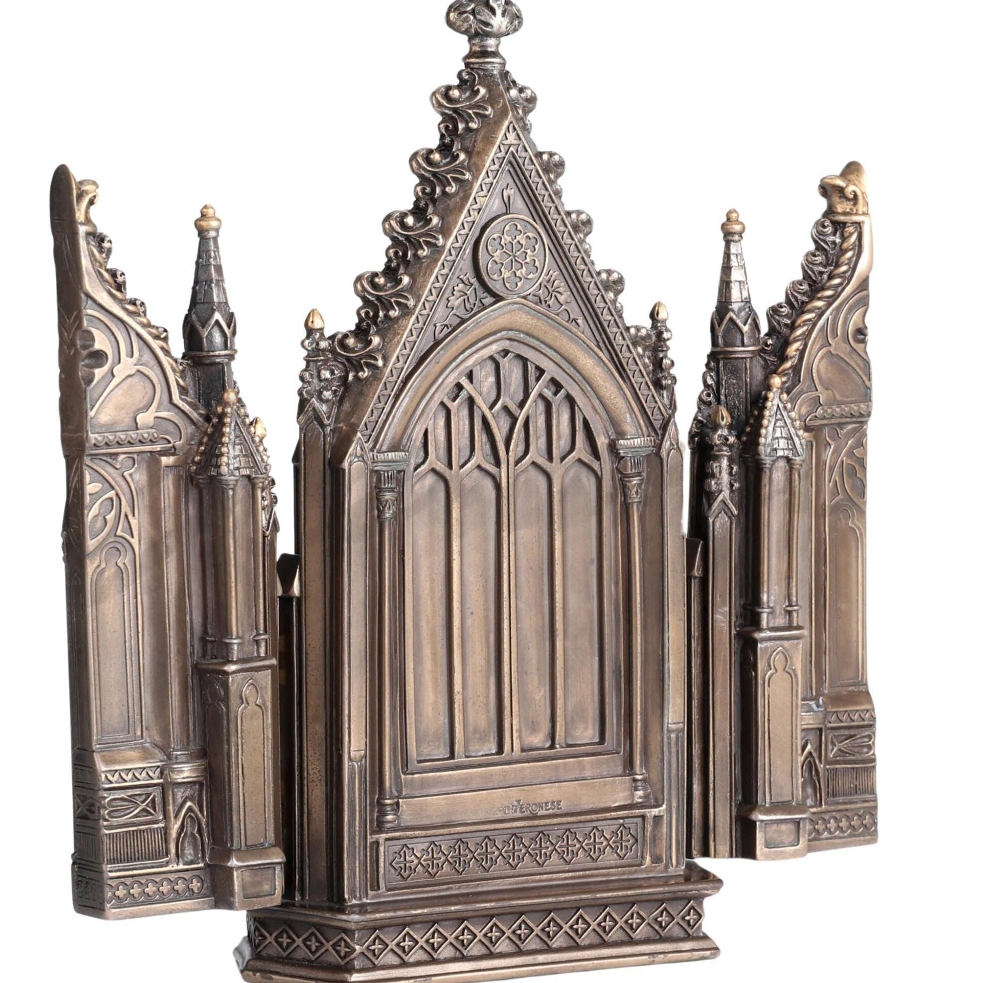 Calvary Triptych Statue: Bronzed Winged Altar (20.5cm)