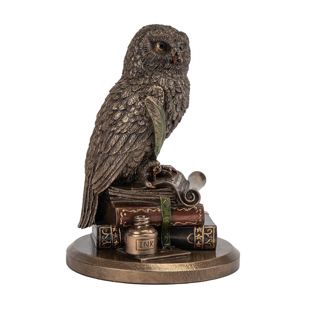 Bronze Finish Owl Figurine on Books: Antique Style Desk Decor
