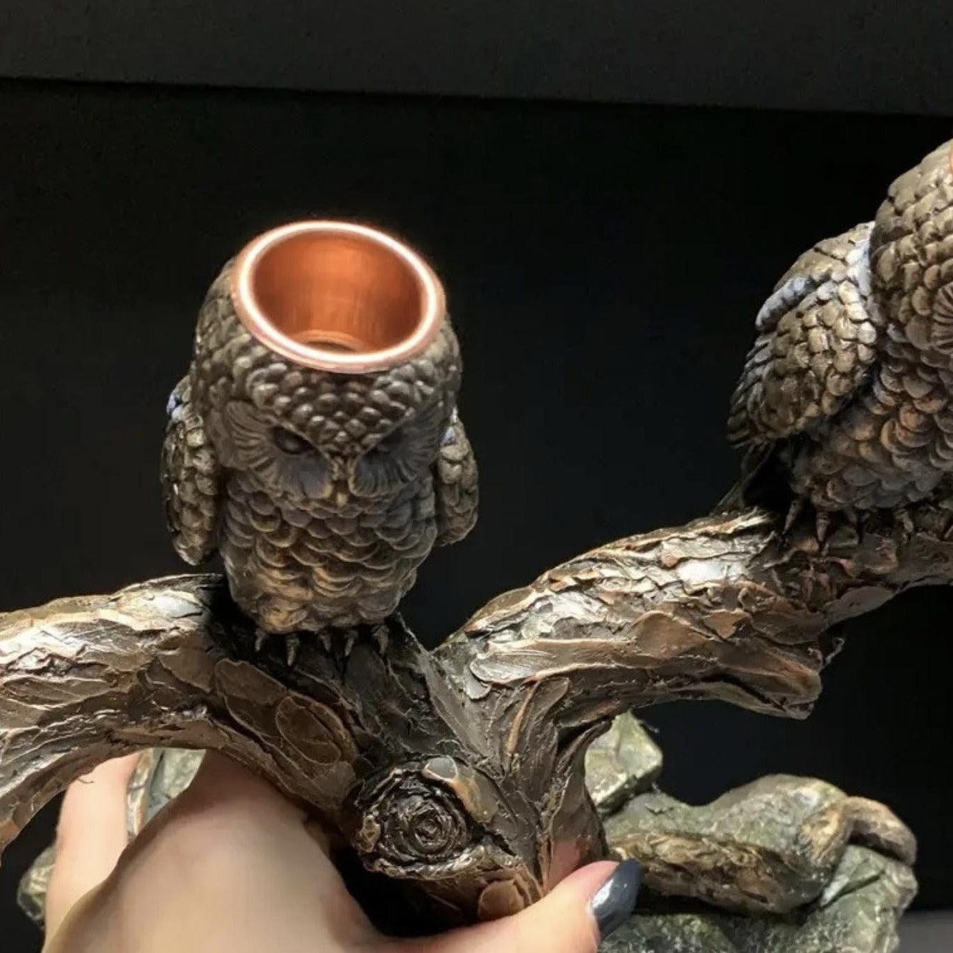 Cold Cast Bronze Owl Candle Holder: Veronese Design