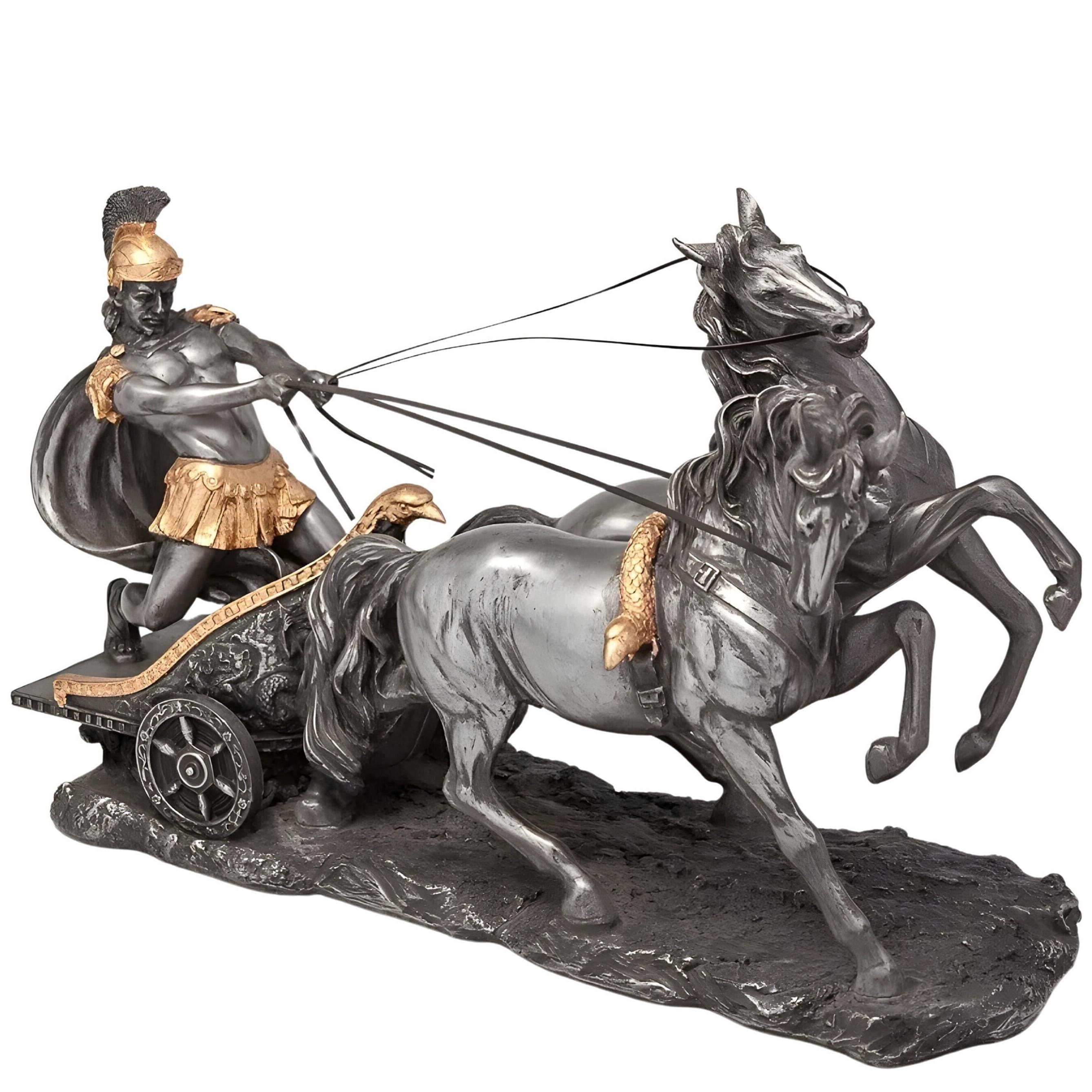 10.23 Inches Roman Gladiator Chariot with Horses Statue
