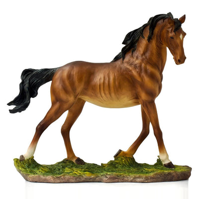 American Quarter Horse Resin Sculpture – Hand-Painted Brown Stallion Figurine – Western Ranch Home Decor Gift