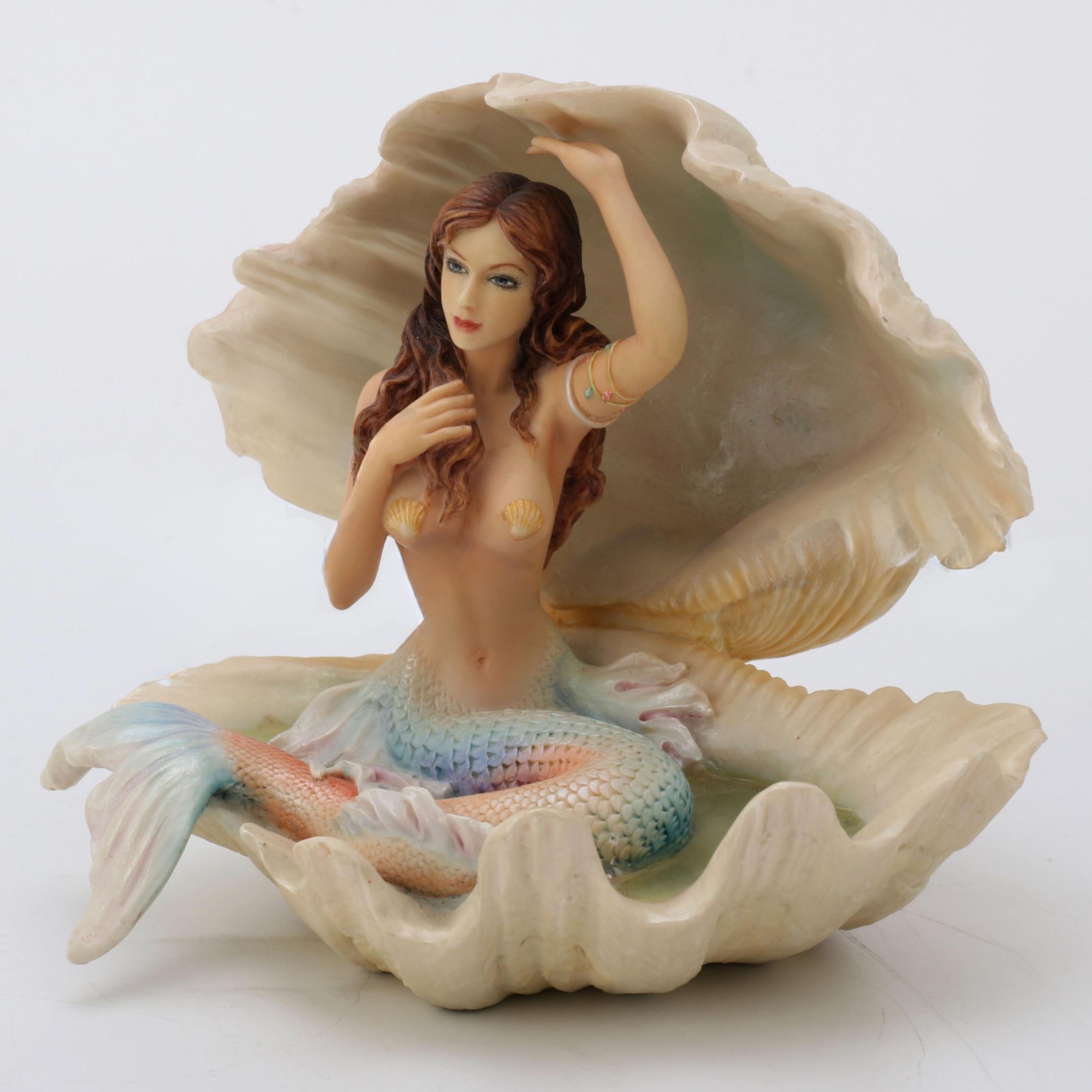Mermaid Sitting In Seashell Statue