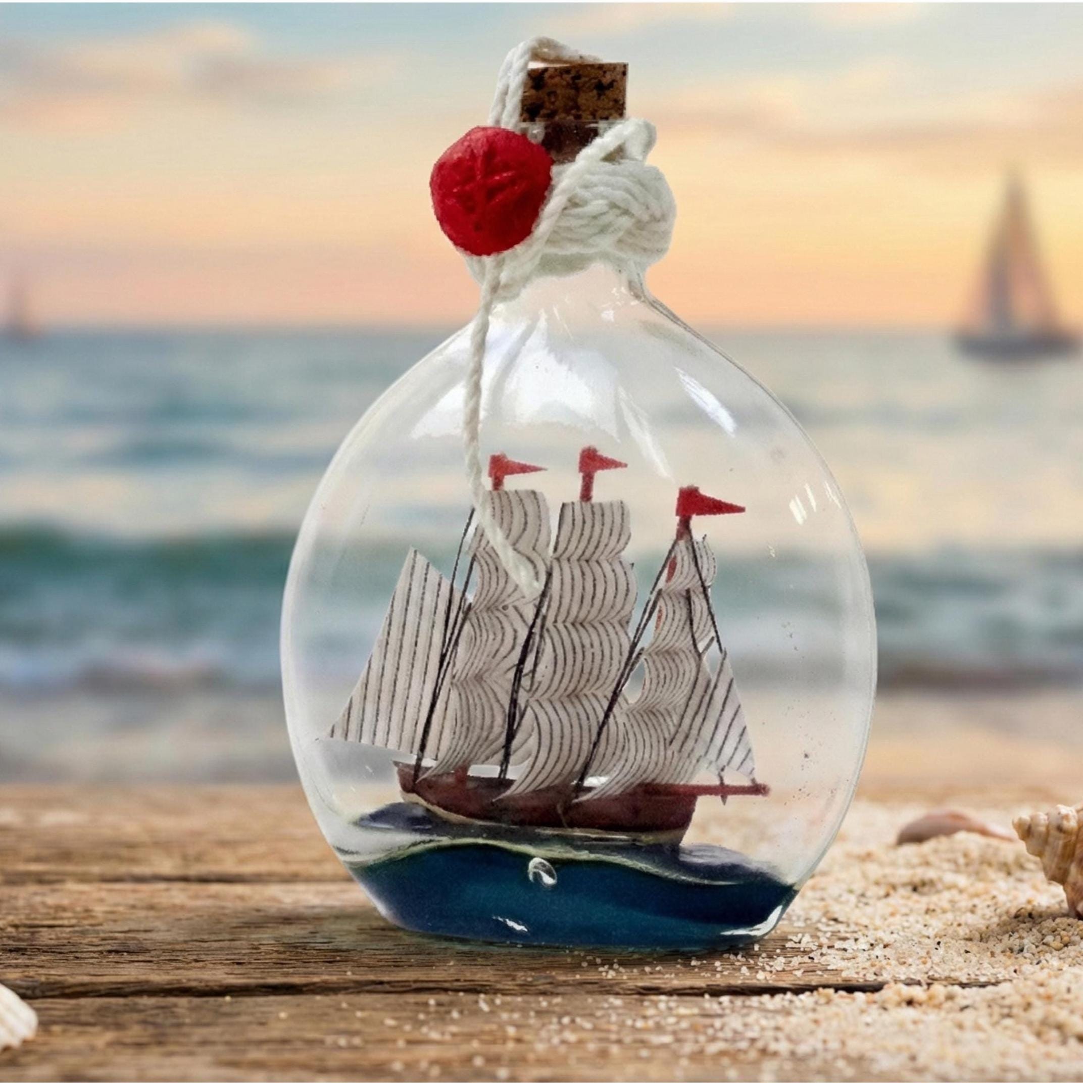 Sailing Boat in Bottle Decorative Nautical Home Sailboat Decor