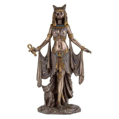 Egyptian Bastet Statue with Ankh, Cat Goddess Figurine