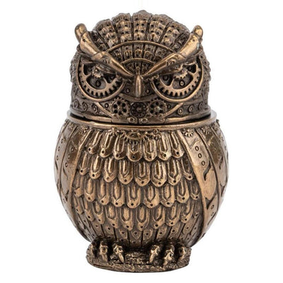 Steampunk Owl Secret Trinket Box Cold Cast Bronze Decorative Sculpture