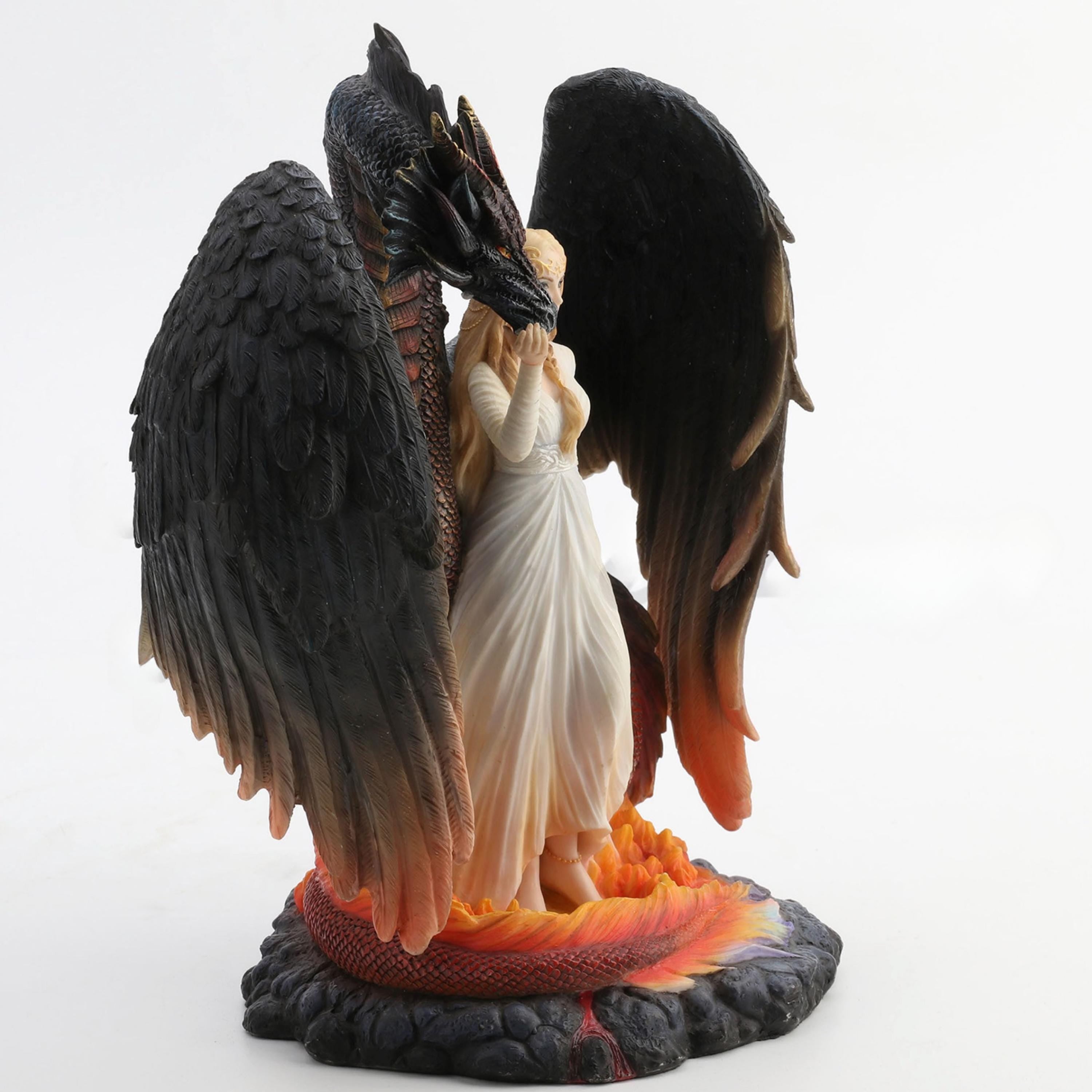 Mother of Dragons Angel Statue: Fantasy Guardian with Dragon Sculpture (Polystone)