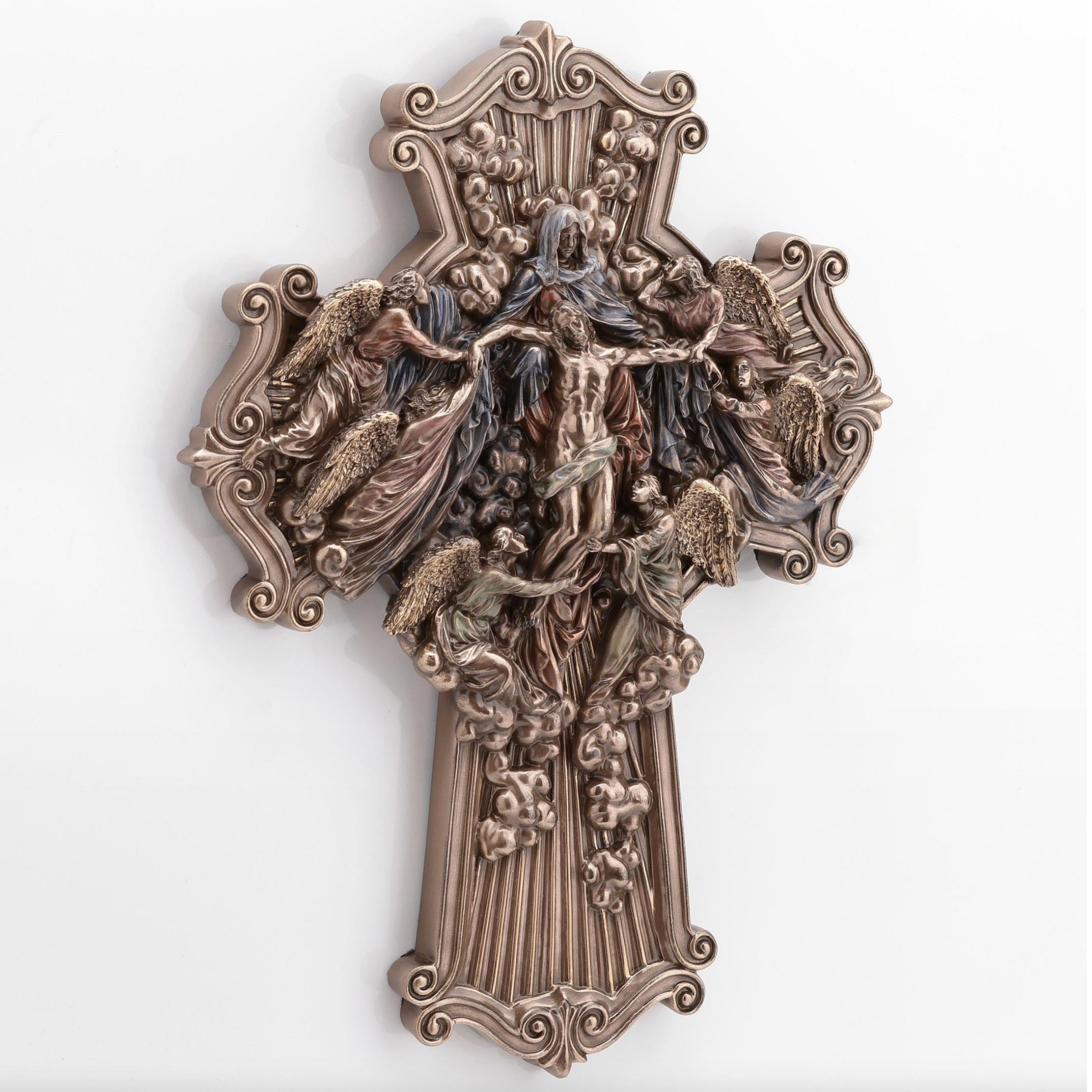 The Ascension of Jesus Cross Wall Plaque Cold Cast Bronze Christian Decor