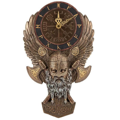 Vegvisir Winged Viking Twin Rune Axes Wall Clock Norse Decor
