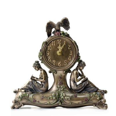 9.84 Inc Art Nouveau Clock with two Women and Eagle on top