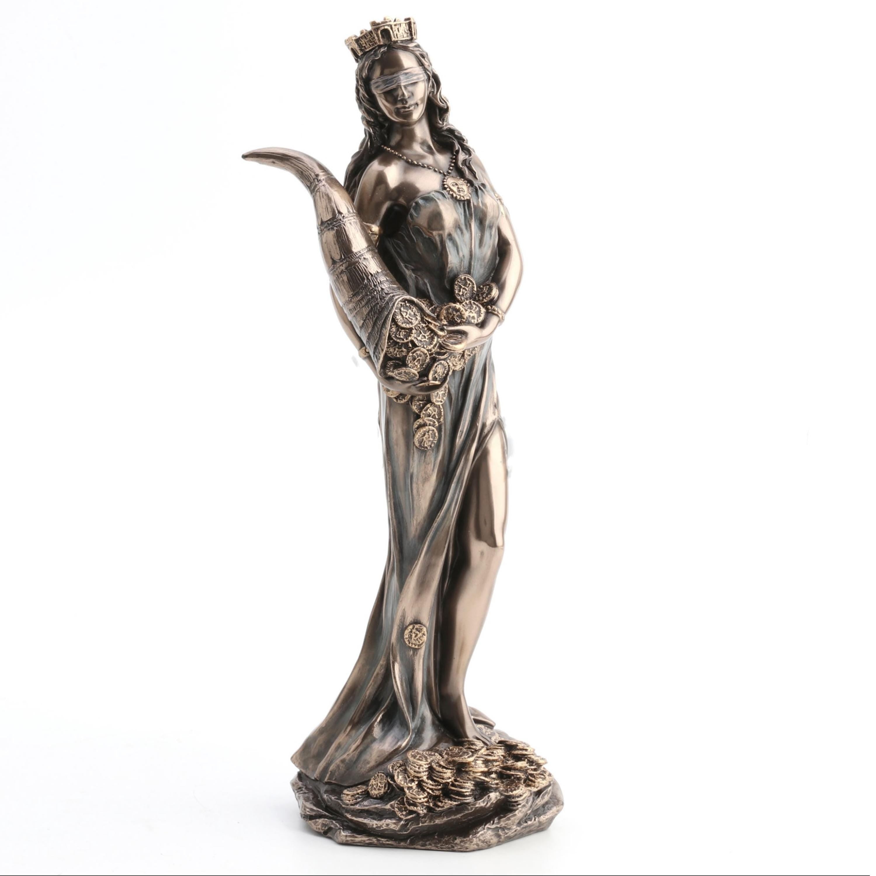Fortuna Statue, Roman Goddess of Luck Sculpture, Bronze Pewter Finish, 11.5 Inch Mythology Decor