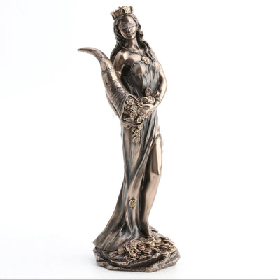 Fortuna Statue, Roman Goddess of Luck Sculpture, Bronze Pewter Finish, 11.5 Inch Mythology Decor