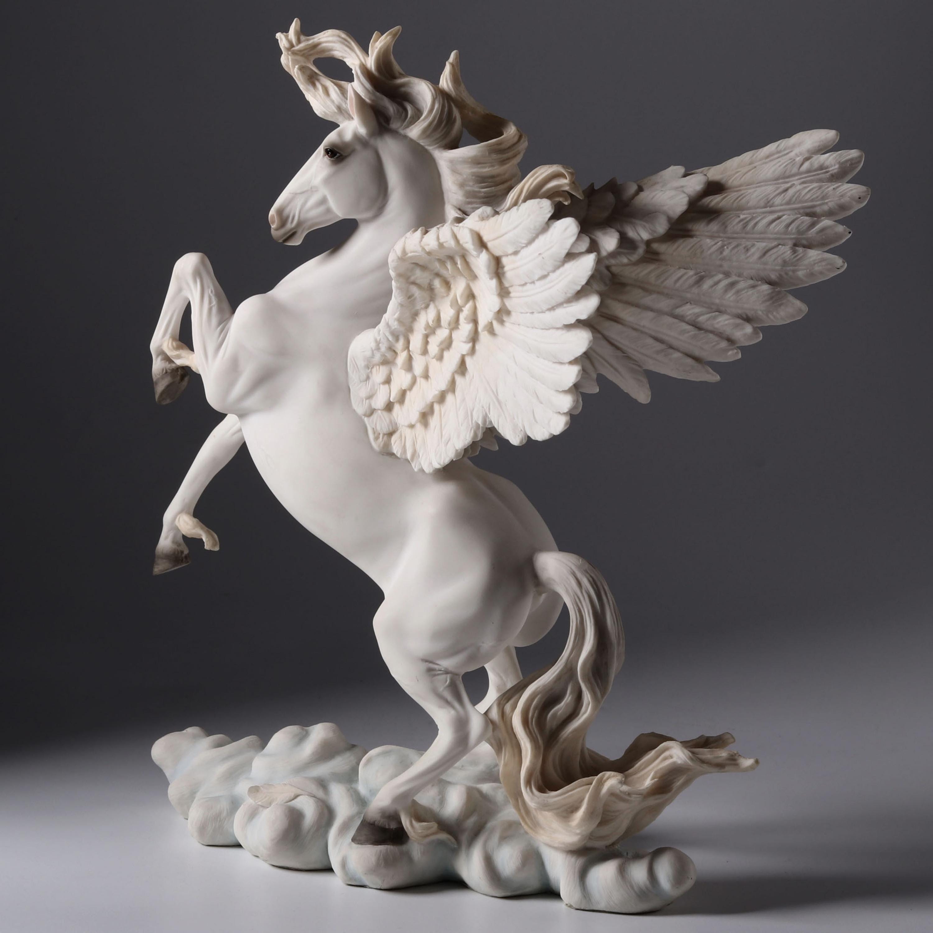 Winged Pegasus Statue, White Polystone Mythical Creature Sculpture, Greek Mythology Fantasy Decor