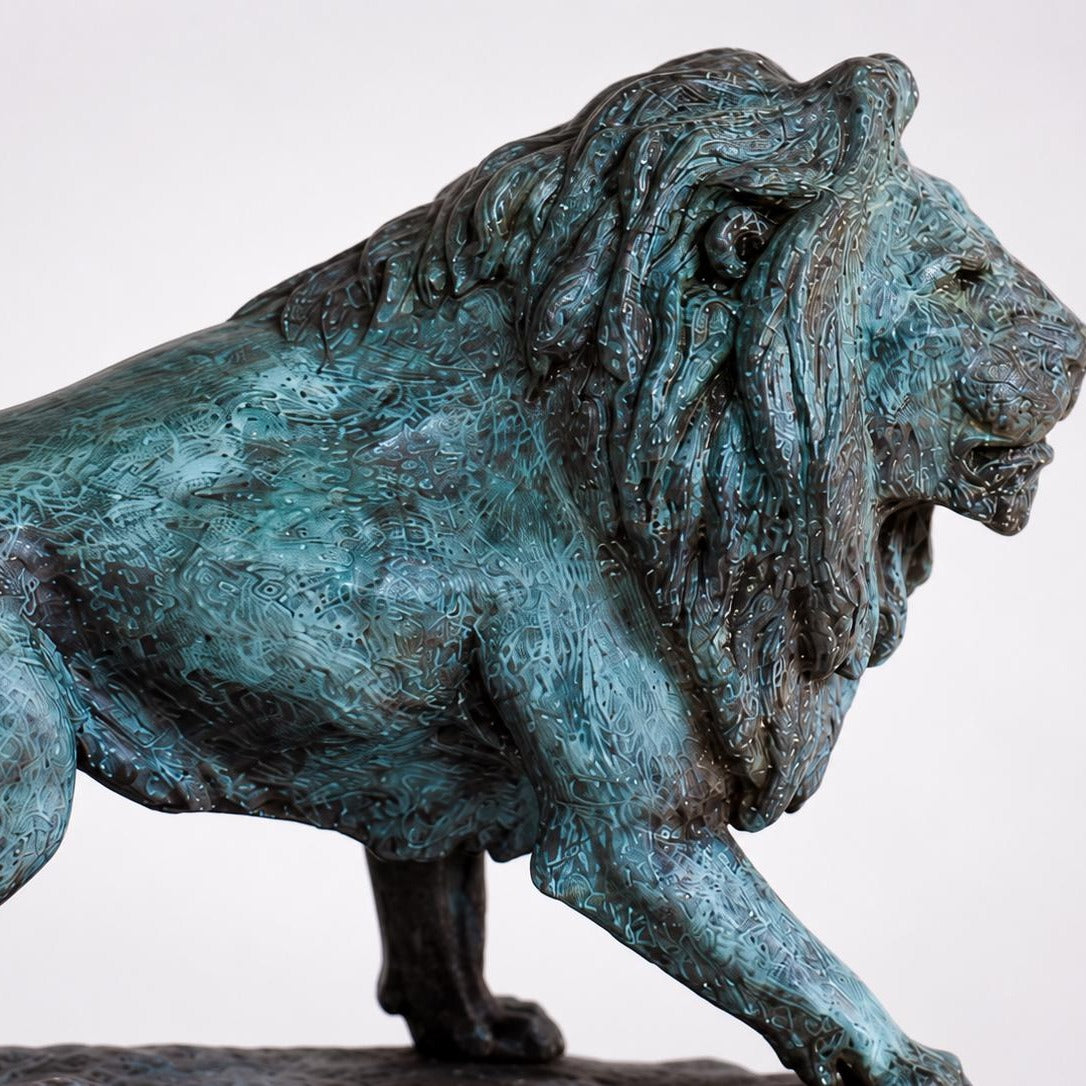 Large Bronze Lion Sculpture. Green Patina. Hand Cast. Bronze Lion Decor