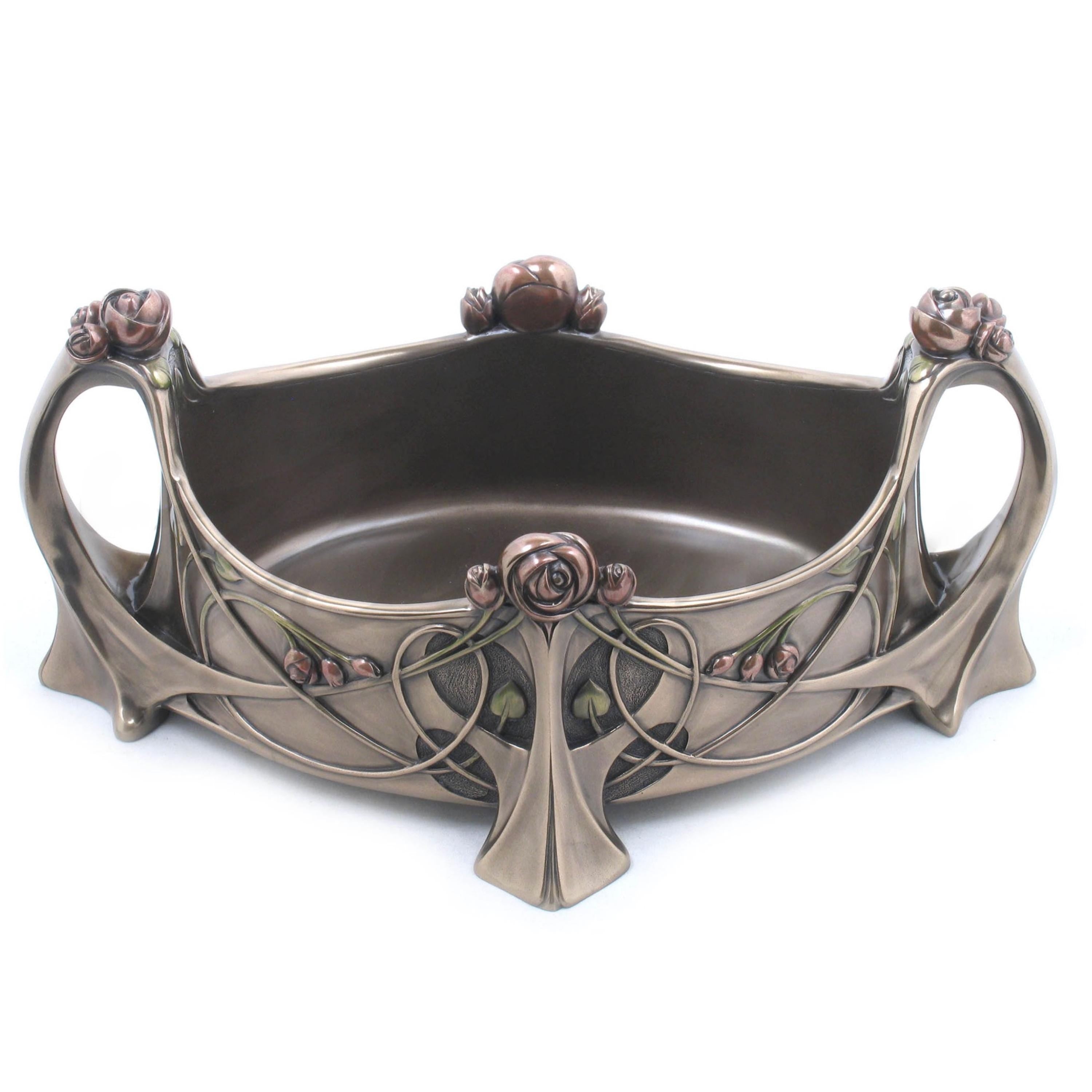 Art Nouveau Rose Centerpiece Bowl, Cold Cast Bronze, Victorian Floral Table Decor