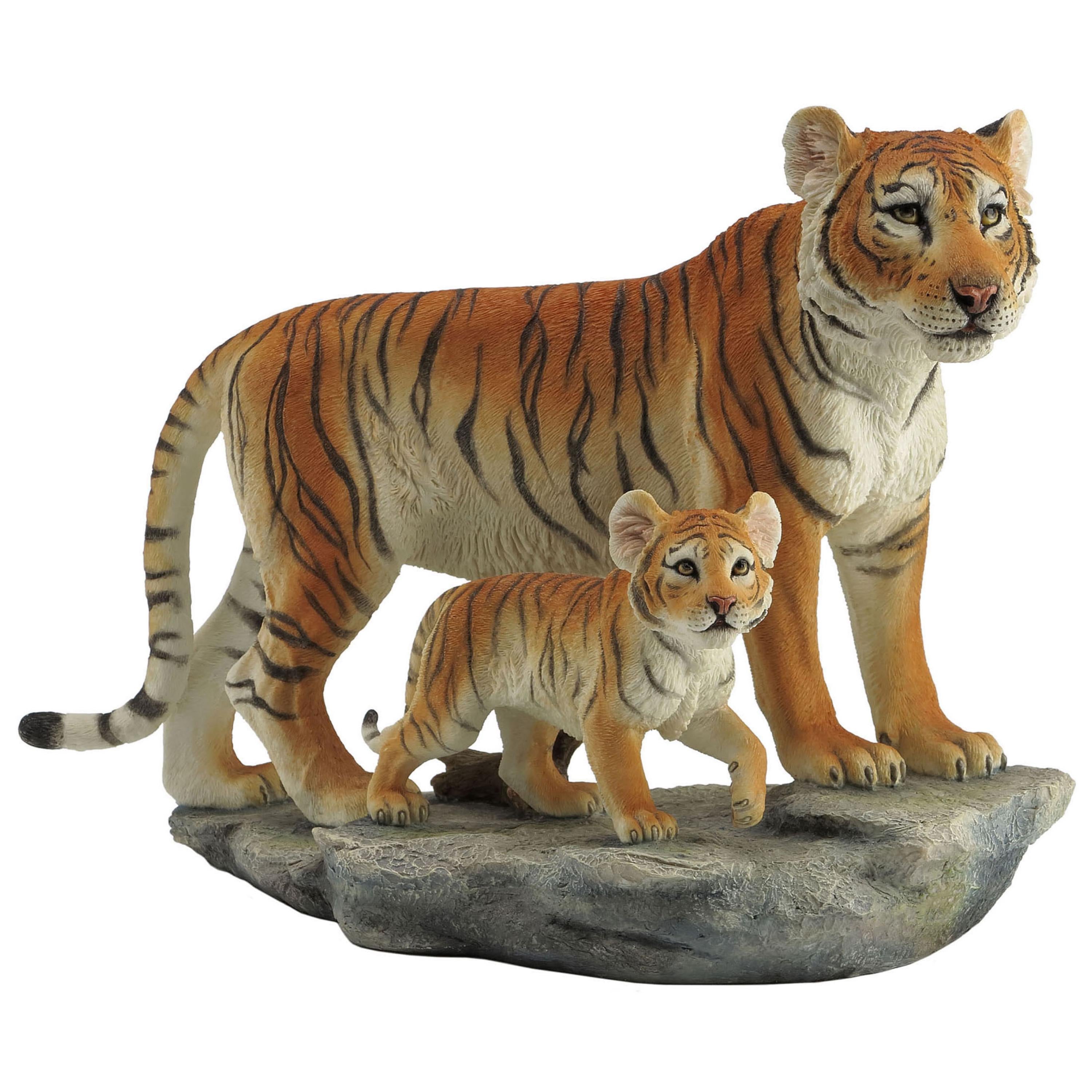 Realistic Bengal Tiger Mother Cub Statue, Hand-Painted Resin Wildlife Sculpture