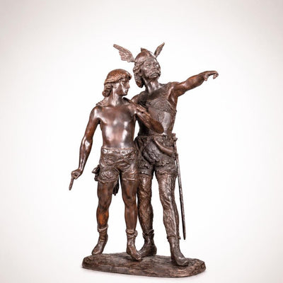 Bronze Vercingetorix and Son Sculpture: Lost Wax Viking Statue (33 Inch)