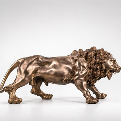 Bronze Wild Lion Sculpture: Lost Wax Garden Decor (27 x 12 Inches)