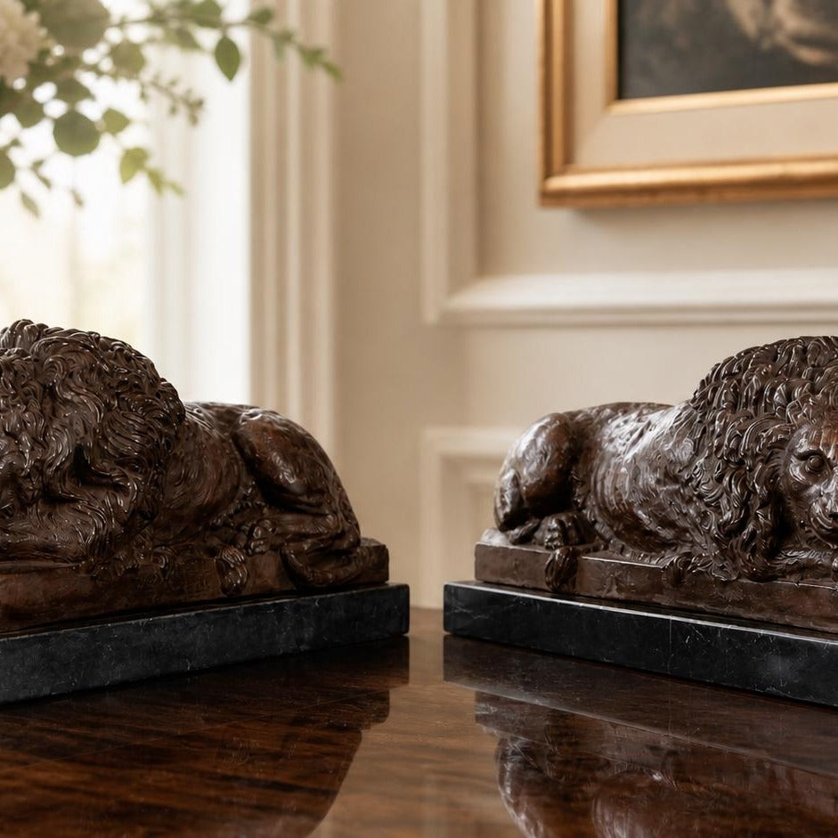 Bronze Lion Set Sculpture: Classic Wildlife Art, Lost Wax Casting Home Decor