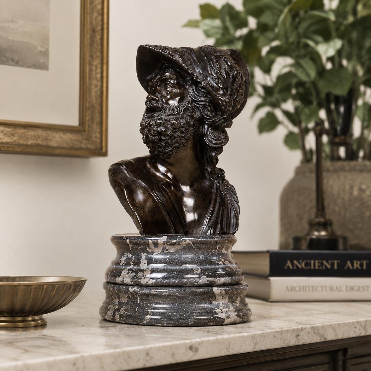 Menelaus Bronze Bust Sculpture: Greek Mythology Classical Roman Warrior Art