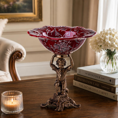 Porcelain with Red Bronze Bowl with angel Rococo style Porcelain Bowl