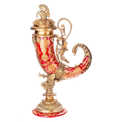 Rococo Cornucopia Red Vase | Handcrafted Porcelain Decor