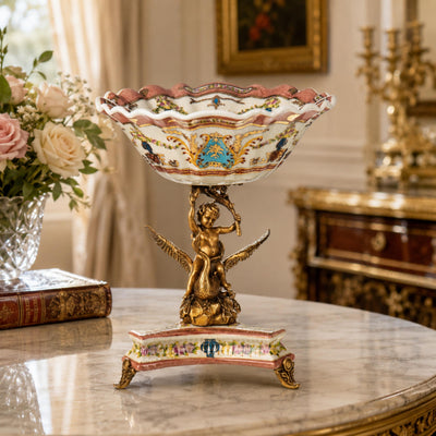 Cherub Swan Bowl | Handcrafted Bronze Decor | Unique Home Accent