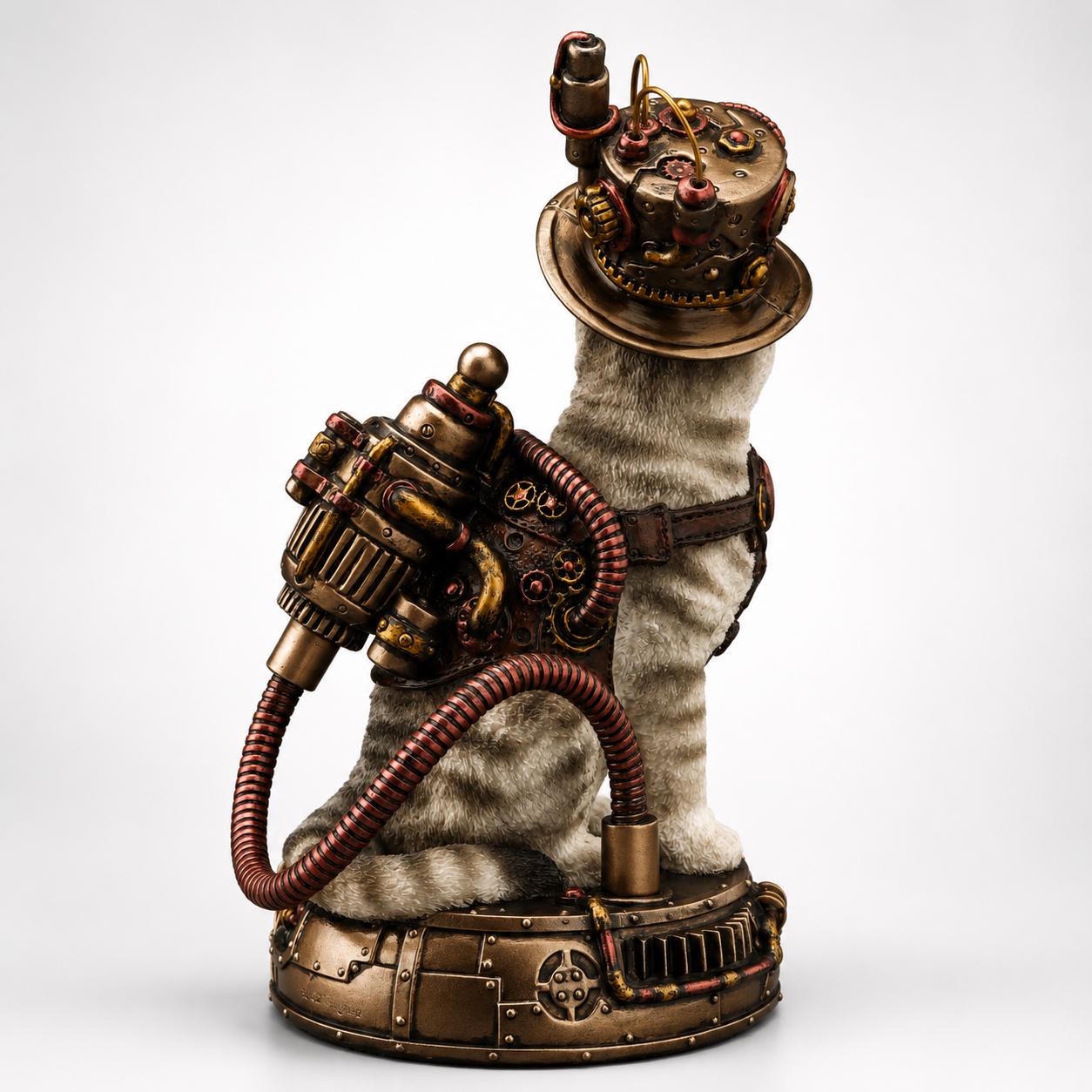 Steampunk Cat Statue, Mechanical Kitten Figurine, Victorian Fantasy Decor, Clockwork Cat Sculpture, Geek Gift, Steampunk Collectible