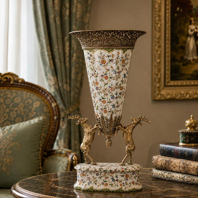 Large Deer Porcelain Vase | Handcrafted Bronze Decor | Unique Home