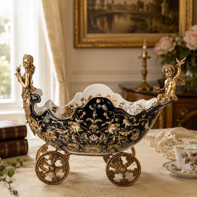 Cherub Carriage Bowl | Handcrafted Brass Decor | Unique Home Accent