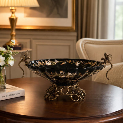 Floral Bronze Fruit Bowl | Handcrafted Bronze Decor