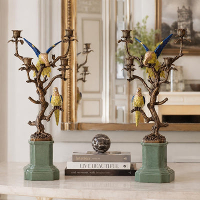 Luxury Parrot Candelabra Pair | Handcrafted Bronze Decor