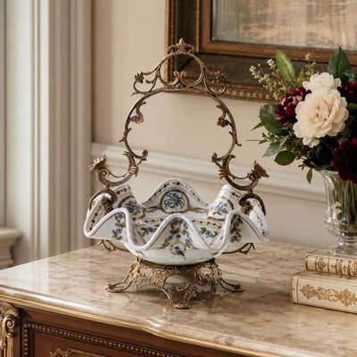 Victorian Porcelain Centerpiece Bowl with Bronze Handle