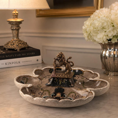Lion Handle Decorative Porcelain Serving Bowl | Handcrafted Porcelain