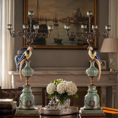 Pair of Parrot Candelabras | Handcrafted Porcelain Decor