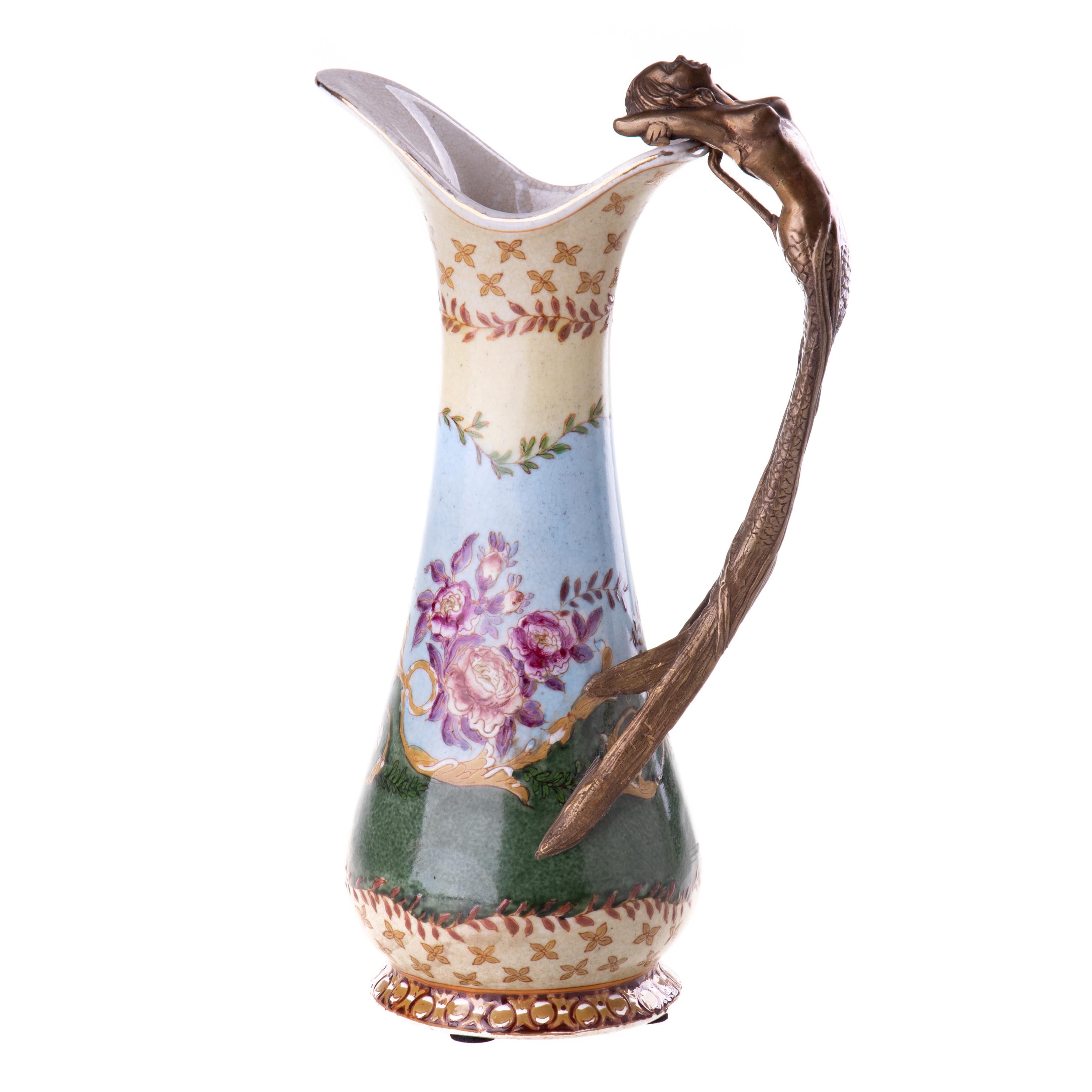 Floral Dragon Handle Pitcher | Handcrafted Porcelain Decor