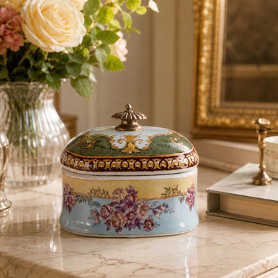 Vintage Floral Porcelain Jewelry Box with Lid | Handcrafted Porcelain