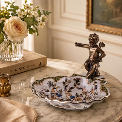 Seated Cherub Figurine | Handcrafted Bronze Decor