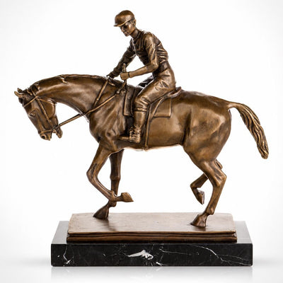 Bronze Horse Racing Jockey Statue | Handcrafted Bronze Decor