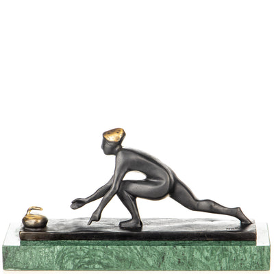 Curling Player Sculpture | Handcrafted Bronze Decor | Gift Idea