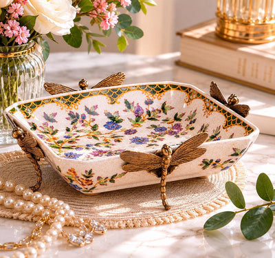 Dragonfly Porcelain Catchall Tray | Handcrafted Bronze Decor