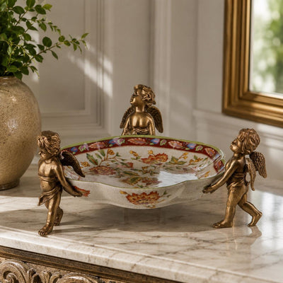 Cherub Bowl Stand | Handcrafted Bronze Decor | Unique Home Accent