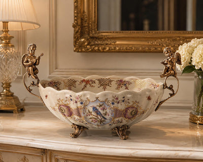 Cherub Handle Porcelain Bowl | Handcrafted Porcelain Decor