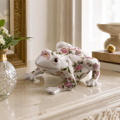 Floral Porcelain Frog Figurine | Handcrafted Porcelain Decor