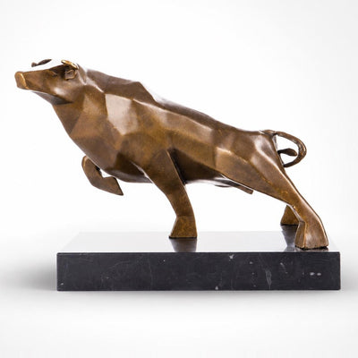 Modern Geometric Bull Sculpture | Handcrafted Bronze Decor