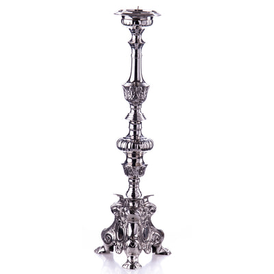 Ornate Silver Candlestick Holder | Handcrafted Brass Decor