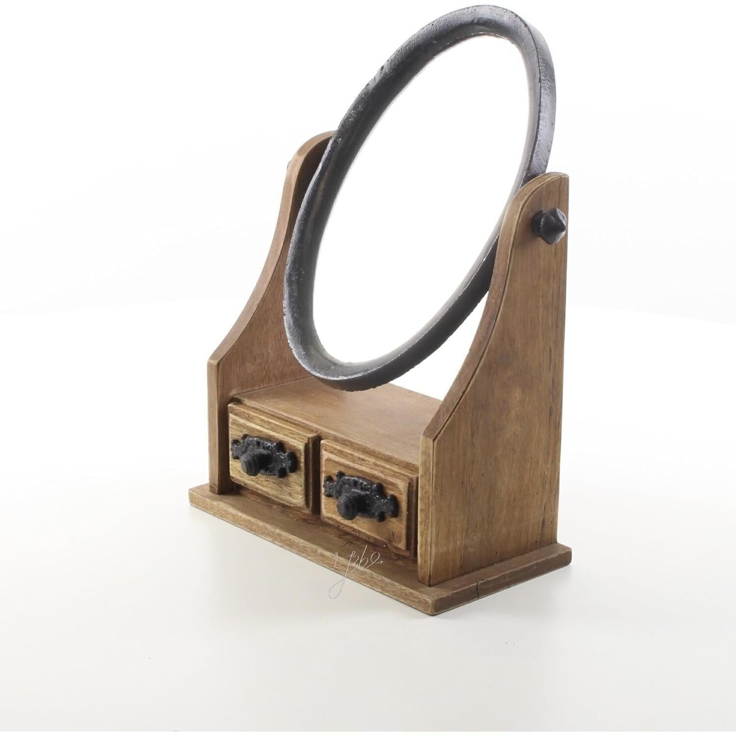 Miniature Cast Iron & Wooden Dressing Mirror with Drawers