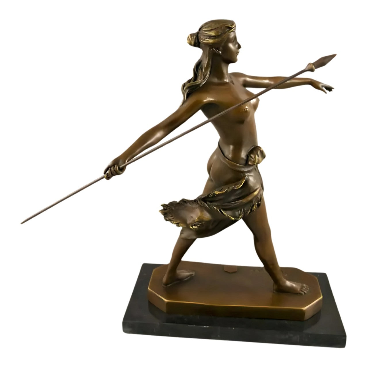 Spear-Wielding Diana Figure | Handcrafted Bronze Decor | Gift Idea