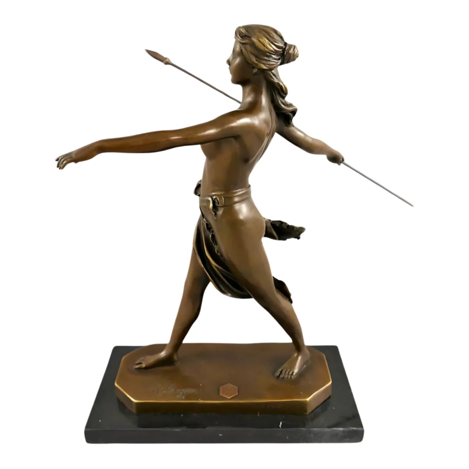 Spear-Wielding Diana Figure | Handcrafted Bronze Decor | Gift Idea