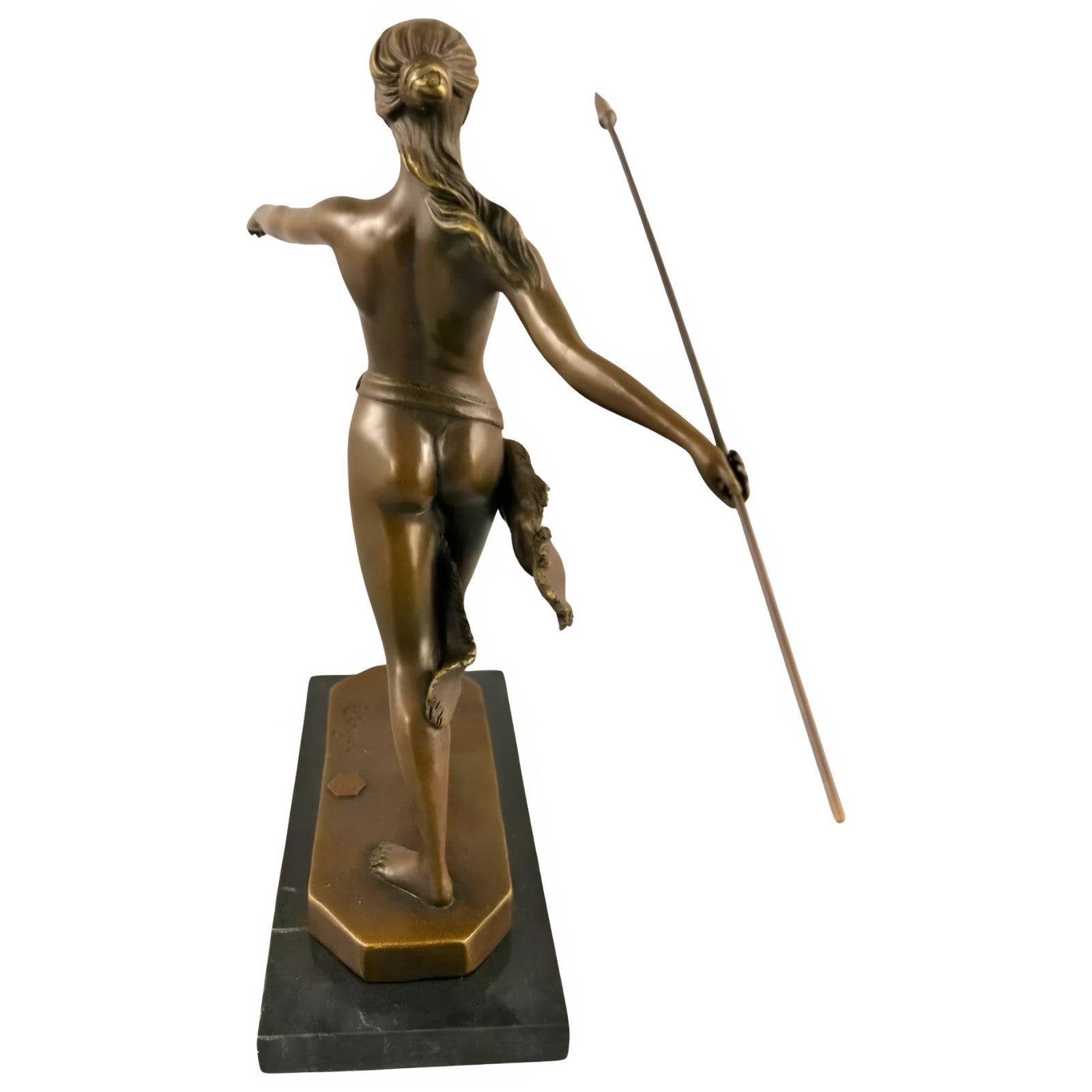 Spear-Wielding Diana Figure | Handcrafted Bronze Decor | Gift Idea