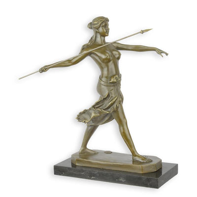 Spear-Wielding Diana Figure | Handcrafted Bronze Decor | Gift Idea
